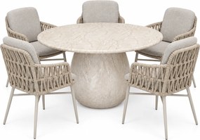 Luxor Dante dining tuinset 140xH75 cm 6 delig latte polystone marmerlook