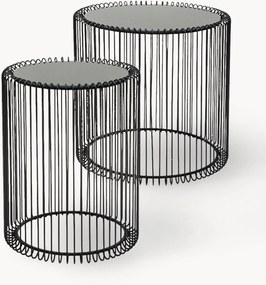 Metalen bijzettafels Wire met glazen tafelblad, 2-delig