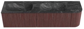 Mondiaz Kurve-dlux 175cm badmeubel ronding rechts ruby met 2 lades en 1 deur en wastafel stor small dubbel/links zonder kraangat lava