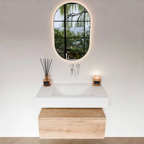 Zaro Alan badmeubel 80cm washed oak 1 lade met vrijhangende wastafel cloud midden zonder kraangat talc