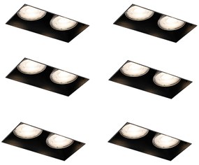 Set van 6 inbouwspots zwart GU10 50mm 2-lichts trimless - Oneon Modern GU10 Binnenverlichting Lamp