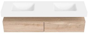 Zaro Alan badmeubel 180cm washed oak 2 lades met vrijhangende wastafel cloud dubbel 2 kraangaten talc