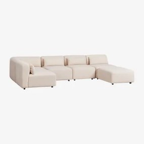 5-delige Modulaire Hoekbank Met Fogler Poef Chenille Crème Beige - Sklum