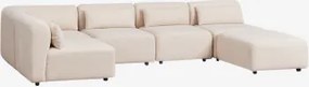 5-delige Modulaire Hoekbank Met Poef Fogler Teddystof Crème Beige - Sklum