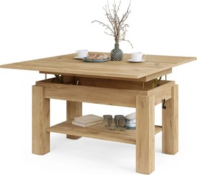 BRAVO goud eiken – uitschuifbare en in hoogte verstelbare salontafel, tafel met plank