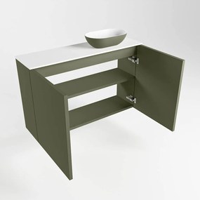 Mondiaz Fowy toiletmeubel 80cm army met legergroene waskom rechts zonder kraangat