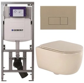 QeramiQ Dely Swirl Toiletset - 36.3x51.7cm - Geberit UP320 Burda inbouwreservoir - slimzitting - bedieningsplaat taupe - rechthoekige knoppen - beige 0701131/SW1102379/SW1000770/SW1026259