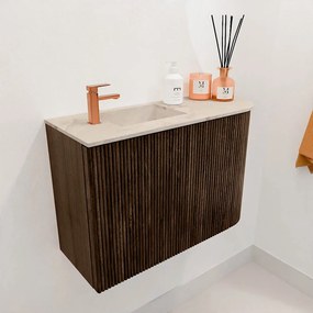Mondiaz Joya DLux 60cm toiletmeubel ronding rechts walnut met wastafel faye links 1 kraangat frappe