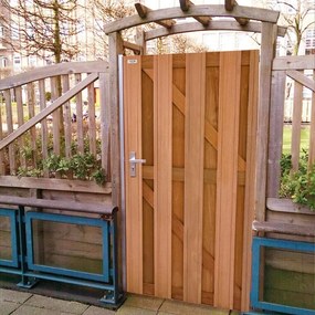 Tuindeur hardhout kempas Timber recht rvs (90 x 180 cm) v-groef schermdikte 4,1 cm