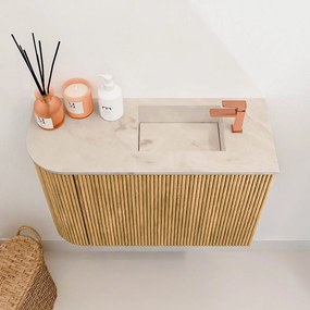 Mondiaz Joya DLux 60cm toiletmeubel ronding links oak met wastafel faye rechts 1 kraangat frappe