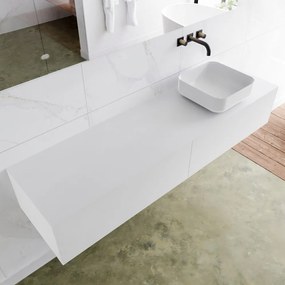 Zaro Lagom volledig naadloos solid surface onderkast met topblad 170cm mat wit met 2 lades Push tot open. Compleet met solid surface opzetkom met 0 kraangat(en)