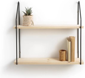 Dubbele wandplank in hout en metaal L65 cm, Vinto