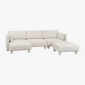3-delige Modulaire Bank Met Chaise Longue Links En Poef In Artemisa Bouclé Stof Crèmebeige Boucléstof - Sklum