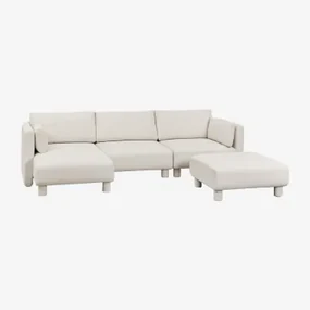 3-delige Modulaire Bank Met Chaise Longue Links En Poef In Artemisa Bouclé Stof Crèmebeige Boucléstof - Sklum