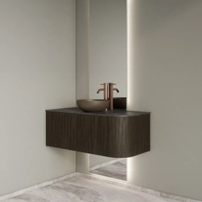 Gliss Design Alluro badmeubel ribbelfront met ronding rechts 100cm charcoal en zwart leisteen toppaneel