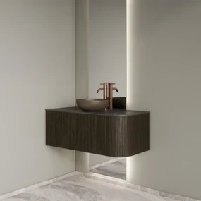 Gliss Design Alluro badmeubel ribbelfront met ronding rechts 100cm charcoal en zwart leisteen toppaneel