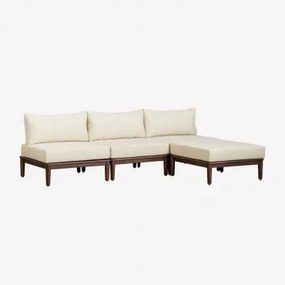 Giulia Modulaire Tuinbank Van Acaciahout Met 3 Delen En Poef Beige – Crème - Sklum