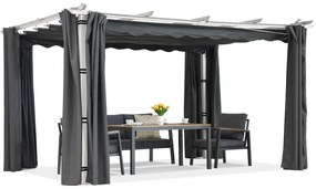 Barbados terraspergola 3x4 m met Garden Point gordijnen wit-antraciet
