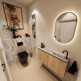 MONDIAZ TURE-DLUX 100cm toiletmeubel Washed Oak. EDEN wastafel Glace positie rechts. Met 1 kraangat. TUREDX100WASR1GLA