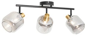 Plafondspot zwart met smoke glas langwerpig 3-lichts - Zuzanna