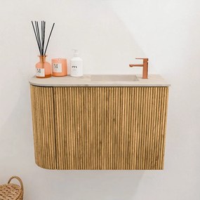 Mondiaz Joya DLux 60cm toiletmeubel ronding links oak met wastafel faye rechts 1 kraangat frappe