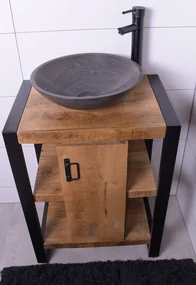 MD Interior Mocu mangohout wastafelmeubel 60cm met natuurstenen kom