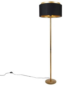 Moderne vloerlamp goud met kap zwart met goud - Simplo