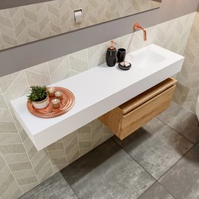 Mondiaz Andor toiletmeubel 60cm eiken met witte wastafel 120cm rechts zonder kraangat