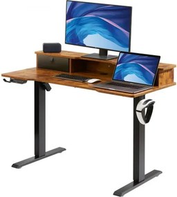 VEVOR in hoogte verstelbaar elektrisch bureau, 120 x 60 cm staand bureau, 0,72-1,1 m instelbaar geheugen, dubbellaags groot computerbureau, draagvermogen 82 kg, bruine kantoortafel, pc-tafel