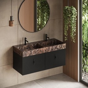 Muebles Zahora badmeubel ribbelfront 120cm zwart mat met Dark Emperador wastafel met kraangaten
