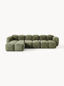 Modulaire bank Tayla (4-zits) van teddy-bouclé met poef