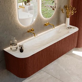 Mondiaz Kurve-dlux 170cm badmeubel ronding links/rechts ruby met 1 lade en 2 deuren en wastafel big large midden zonder kraangat ostra