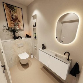 MONDIAZ TURE-DLUX 100cm toiletmeubel Talc. EDEN wastafel Ostra positie rechts. Met 1 kraangat. TUREDX100TALR1OST