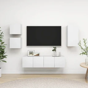 vidaXL 5-delige Tv-meubelset spaanplaat wit