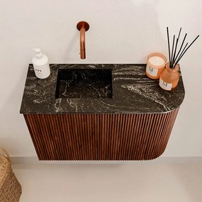 Mondiaz Joya DLux 60cm toiletmeubel ronding rechts ruby met wastafel faye links zonder kraangat lava