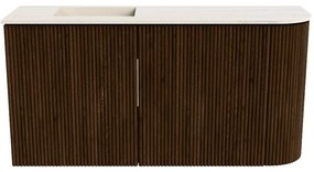 Mondiaz Joya DLux 80cm toiletmeubel ronding rechts walnut met wastafel faye links 1 kraangat meli