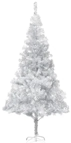 vidaXL Kunstkerstboom met LED's en kerstballen 180 cm PET zilverkleur