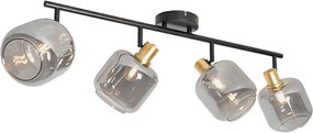 Plafondspot zwart met goud met smoke glas 4-lichts - Zuzanna