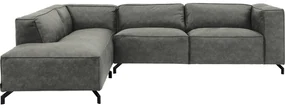 Goossens Bank Calvin grijs, micro leer, 3-zits, modern design met ligelement links