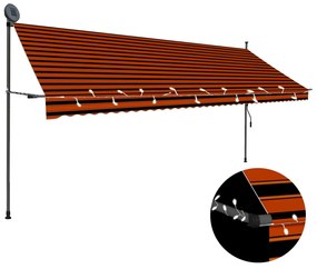 vidaXL Luifel handmatig uittrekbaar met LED 400 cm oranje en bruin