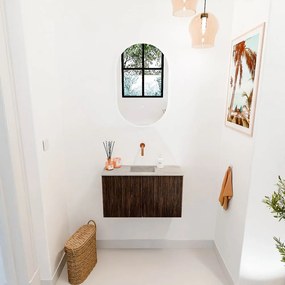 Mondiaz Joya DLux 70cm toiletmeubel walnut met wastafel faye midden zonder kraangat glace
