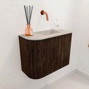 Mondiaz Joya DLux 50cm toiletmeubel ronding links walnut met wastafel faye rechts zonder kraangat opalo