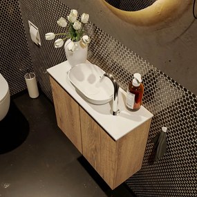 Mondiaz Fowy toiletmeubel 60cm washed oak met witte waskom midden en kraangat