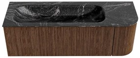Mondiaz Kurve-dlux 135cm badmeubel ronding rechts walnut met 1 lade en deur en wastafel big medium links zonder kraangat lava