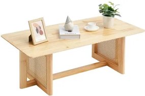 VEVOR Rotan Salontafel Rechthoekige Salontafel Gemaakt van Gevlochten Rotanhout met Rubberhouten Tafelblad, 120 cm Moderne Boho Salontafel met Opbergruimte en Natuurlijke Houten Poten, voor Woonkamer