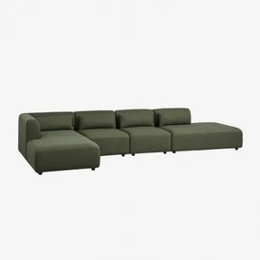 Modulaire Linkerhoekbank Met Chaise Longue Van 4 Delen Met Divan Fogler Chenille Groen – Salie - Sklum