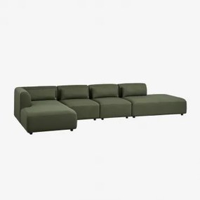 Modulaire Linkerhoekbank Met Chaise Longue Van 4 Delen Met Divan Fogler Teddystof Saliegroen - Sklum