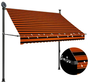vidaXL Luifel handmatig uittrekbaar met LED 200 cm oranje en bruin