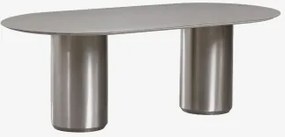 Ovalen Eettafel 220x110 Cm Luceida Geborsteld Roestvrij Staal & Geborsteld Roestvrij Staal - Sklum