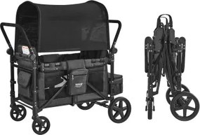 VEVOR Kinderwagen voor 4 kinderen, duw-trek reisbuggy met verstelbare handgreep, veiligheidsgordel en afneembare luifel, 4-persoons handkar voor kamperen, donkergrijs en zwart (laadvermogen 150 kg)